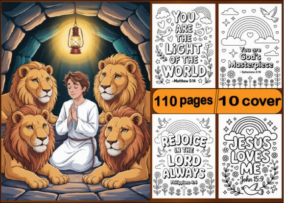 110 Pages Bible Coloring Book for Kids: A Faith-Based Design Asset
