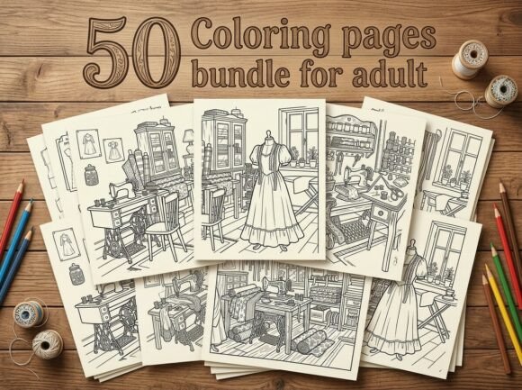 50 Vintage Sewing Room Coloring Pages for Creative Relaxation