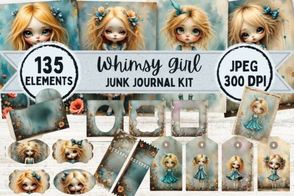 Dreamy Blue Whimsy Girl Junk Journal Kit: Your Creative Catalyst