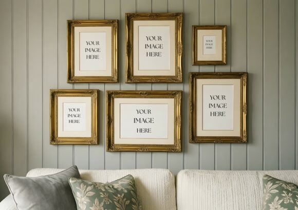 Elevate Your Art Presentation with This Gold Gallery Wall Mockup