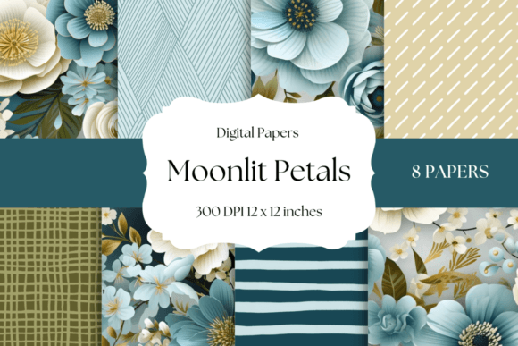 Elevate Your Projects with Moonlit Petals - Blue Floral Backgrounds