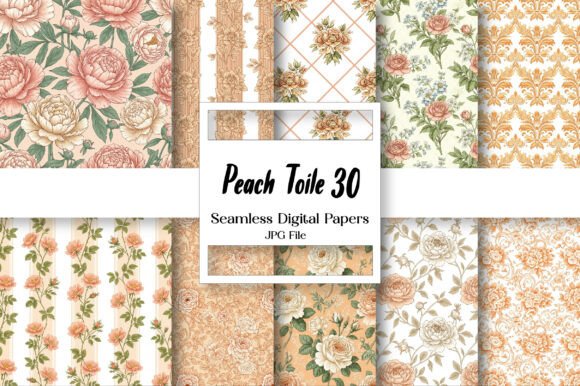 Peach Toile Digital Paper Pack: Vintage Elegance for Modern Projects