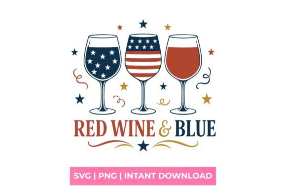 Red Wine & Blue Patriotic Wine Glass SVG
