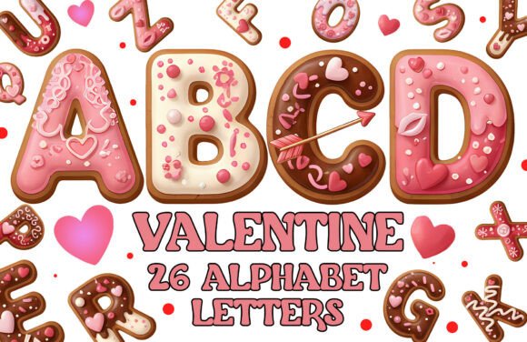 Valentines Alphabet Letters Sublimation for Creative Projects